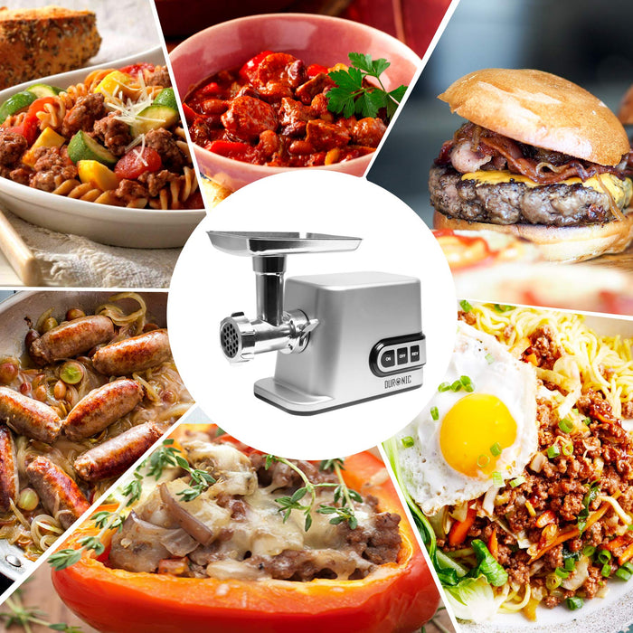 Duronic Meat Grinder MG301, Electric Meat Mincer Machine, Sausage Maker and Kibbeh Maker, Grinder Mixer for Food, Meat, Fish, Vegetables, Kebabs at Home, Stainless Steel Plates
