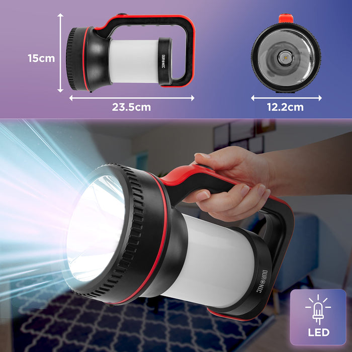 Duronic Camping Lantern LED Torch RL74, Hiking SOS Electric Flashing Rechargeable Flashlight, USB Charging, Emergency Light, Handheld or Freestanding Red & Black