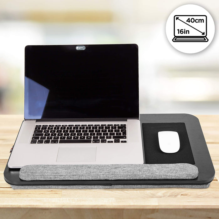 Duronic Laptop Tray with Cushion DML433 Ergonomic Lap Desk Cushioned Lap Trays with Handles Portable Laptop Desk Riser Stand for Home Office Work Bed Gaming