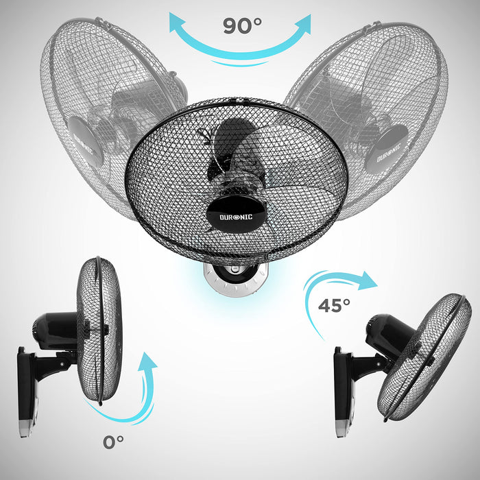 Duronic Wall Fan FN55 Wall Mounted Fans with Remote Control, 16 Inch  3 Speeds, Timer, Black Fan Oscillating Head with 5 Blades for Ultimate Air Cooling For Home, Office