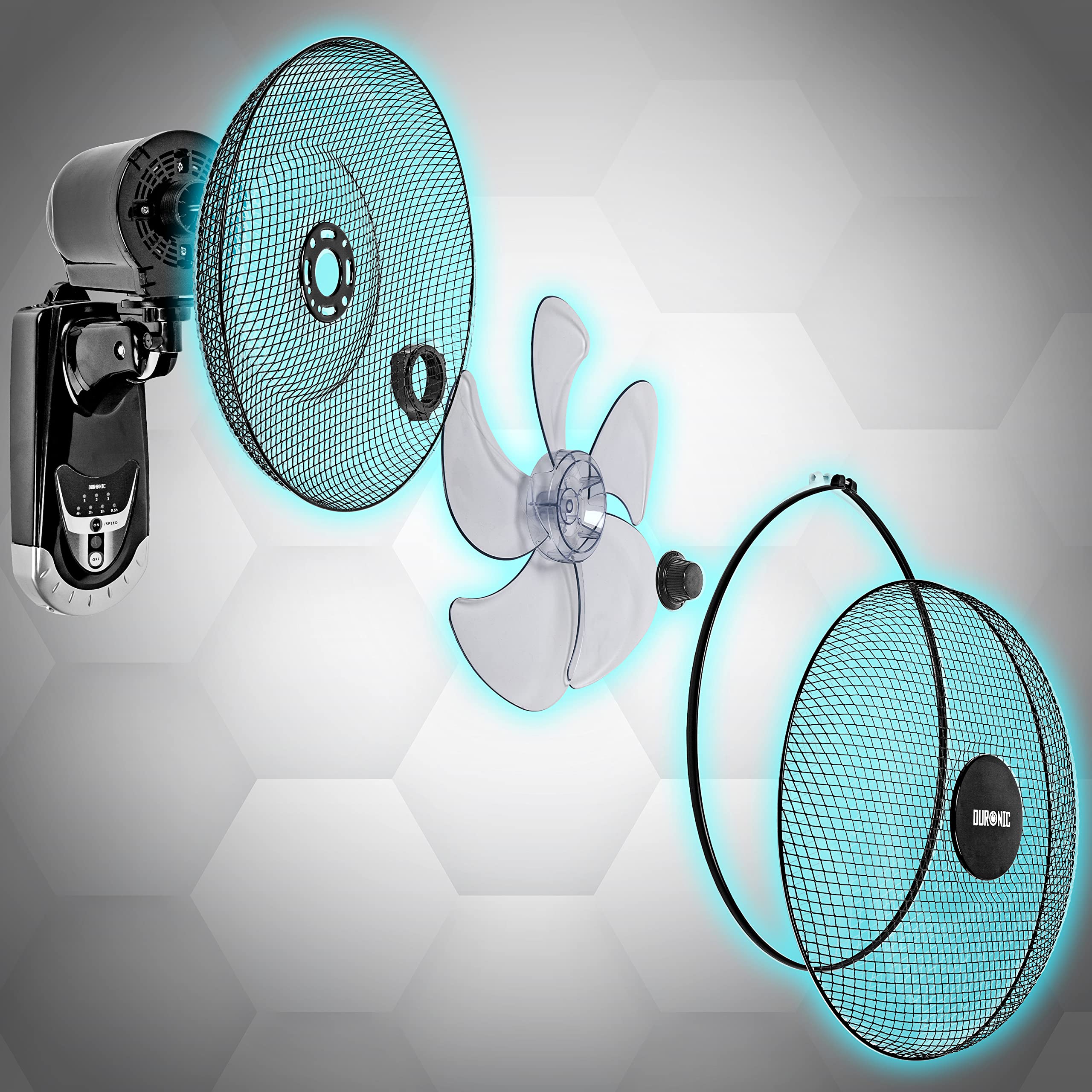 Duronic Wall Fan FN55 Wall Mounted Fans with Remote Control, 16 Inch 3 Speeds, Timer, Black Fan Oscillating Head with 5 Blades for Ultimate Air Cooling For Home, Office