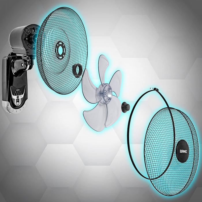 Duronic Wall Fan FN55 Wall Mounted Fans with Remote Control, 16 Inch  3 Speeds, Timer, Black Fan Oscillating Head with 5 Blades for Ultimate Air Cooling For Home, Office