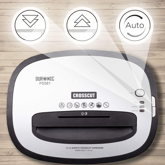 Duronic Paper Shredder PS581 | 12-15x A4 Sheets at a Time With 1 Credit Card CD/DVD | Cross Cut With 22L Bin GDPR: Protects Against Data Theft | Thermal Overload Protection