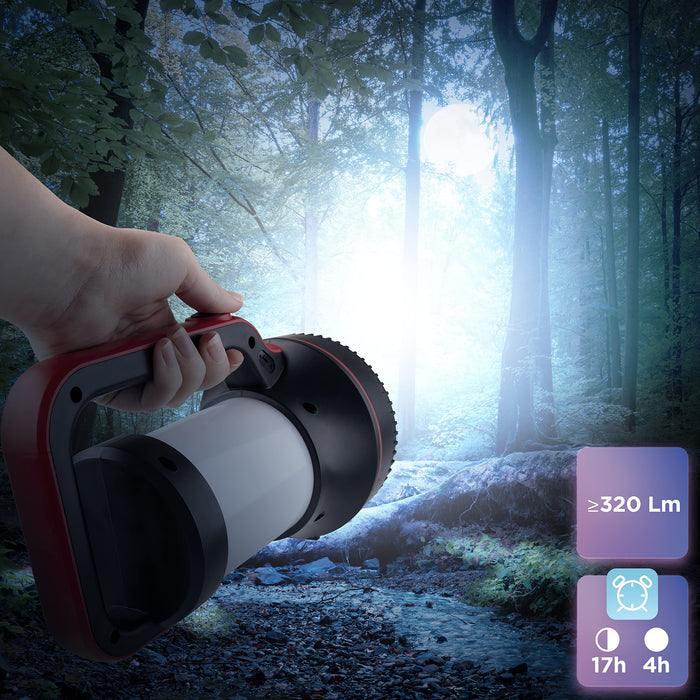 Duronic Camping Lantern LED Torch RL74, Hiking SOS Electric Flashing Rechargeable Flashlight, USB Charging, Emergency Light, Handheld or Freestanding Red & Black