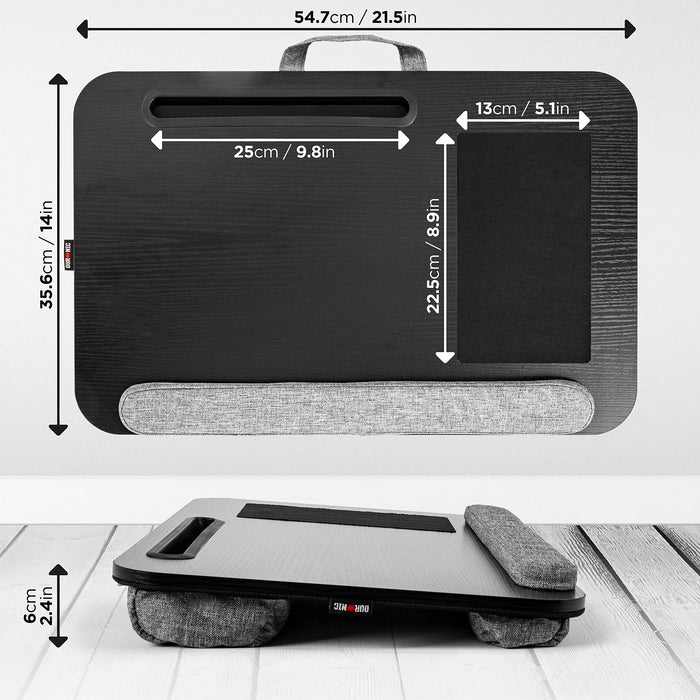 Duronic Laptop Tray with Cushion DML433 Ergonomic Lap Desk Cushioned Lap Trays with Handles Portable Laptop Desk Riser Stand for Home Office Work Bed Gaming
