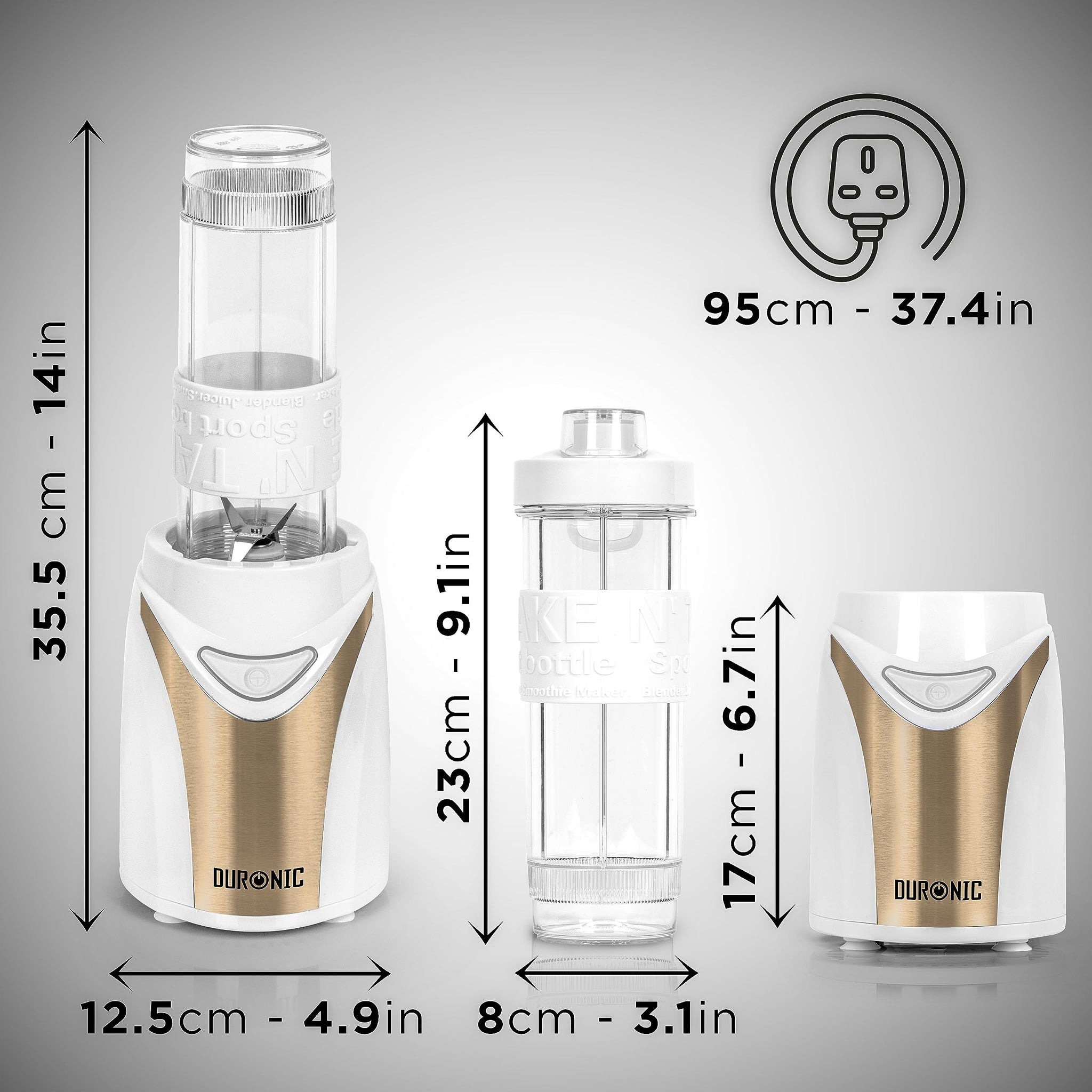 Duronic BL540 electric portable blender dimensions height, length, width, depth with UK cable 95cm