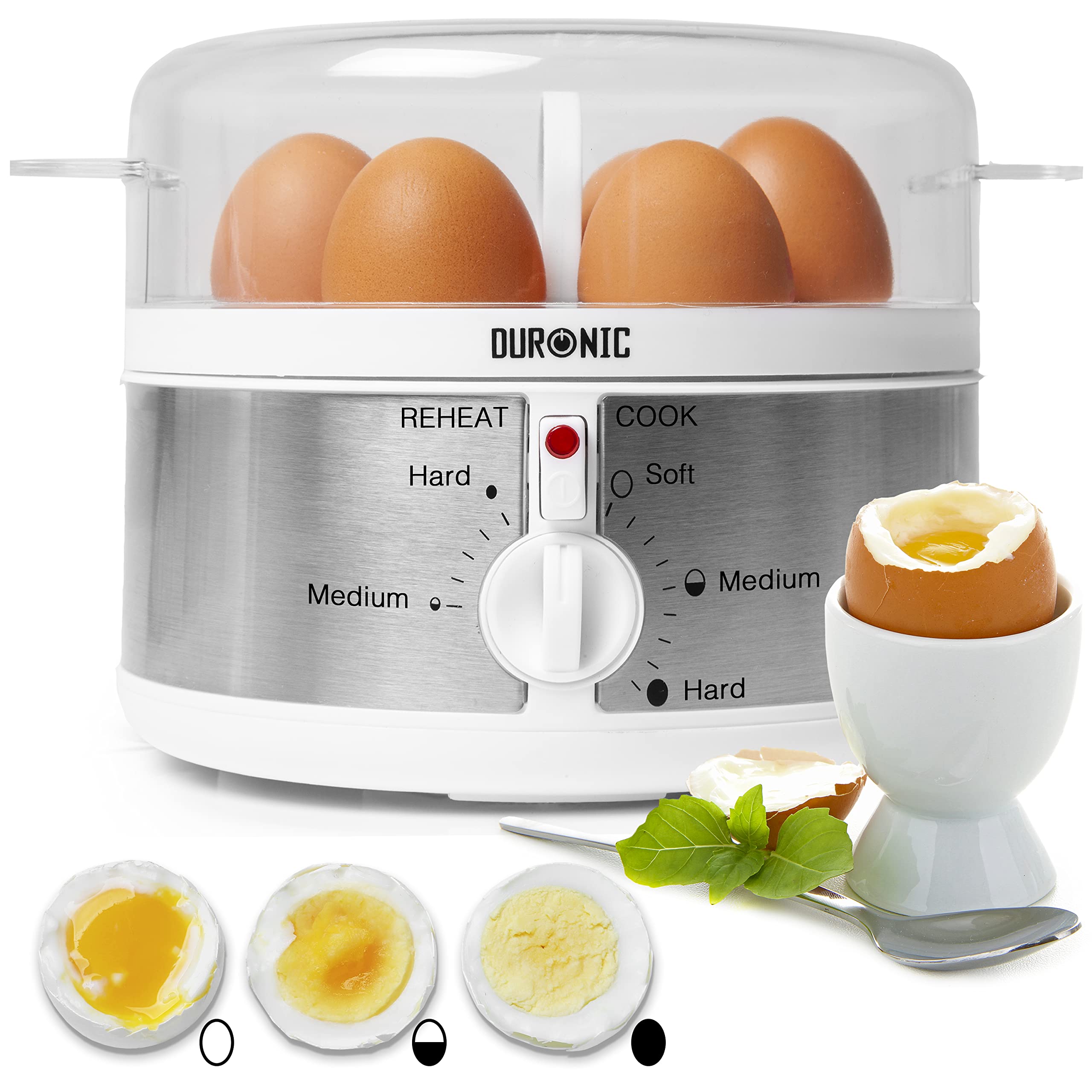 Duronic EB35 WE white electric egg boiler 7 egg cooker for breakfast, lunch, dinner. snack