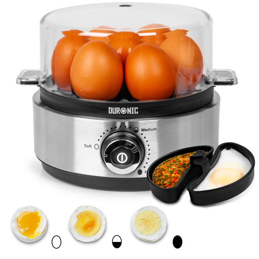 Duronic EB40 BK electric egg boiler to cook 7 eggs at once with omelette tray included, for breakfast, lunch, dinner, snacking