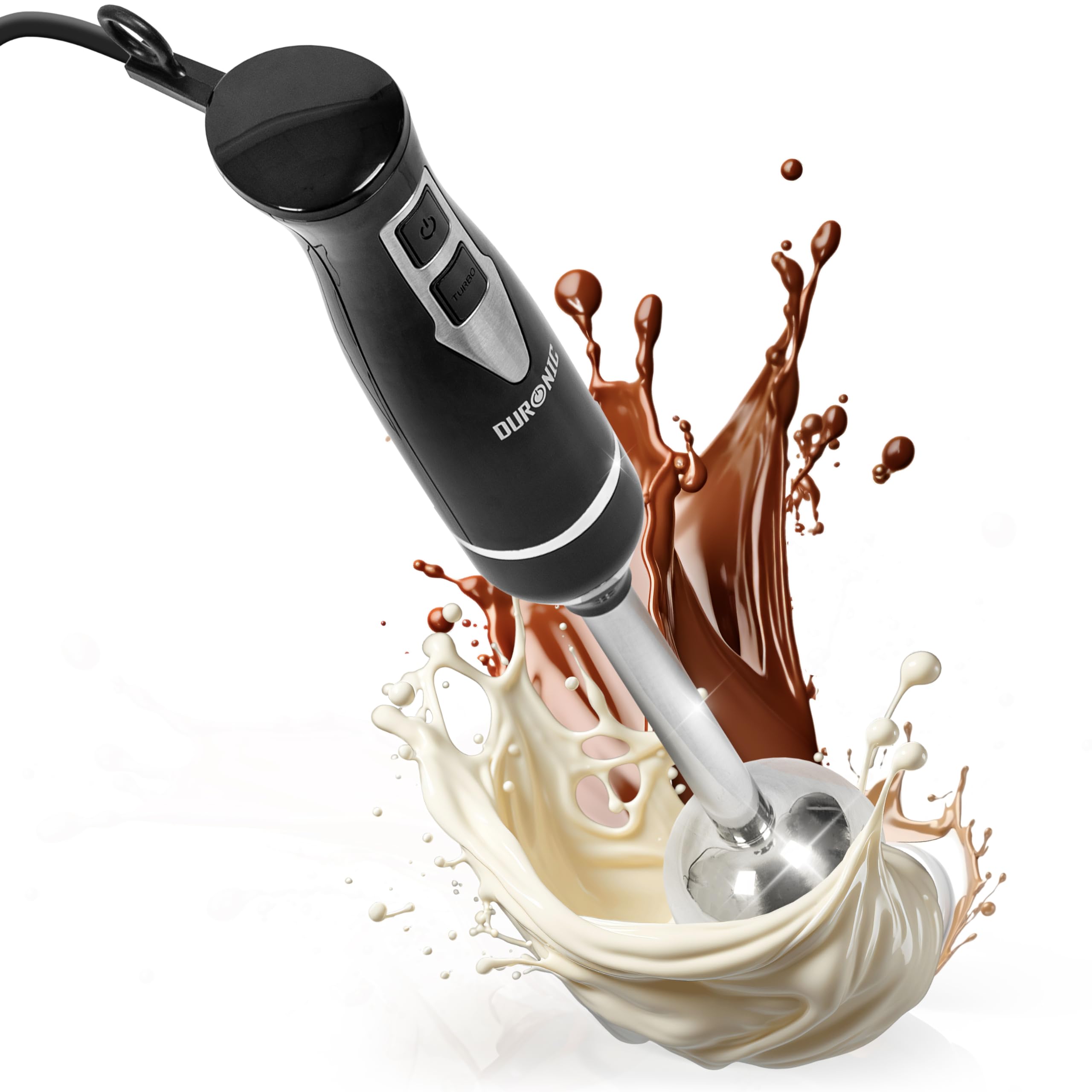 Duronic Electric Hand Blenders with a dynamic splash effect.