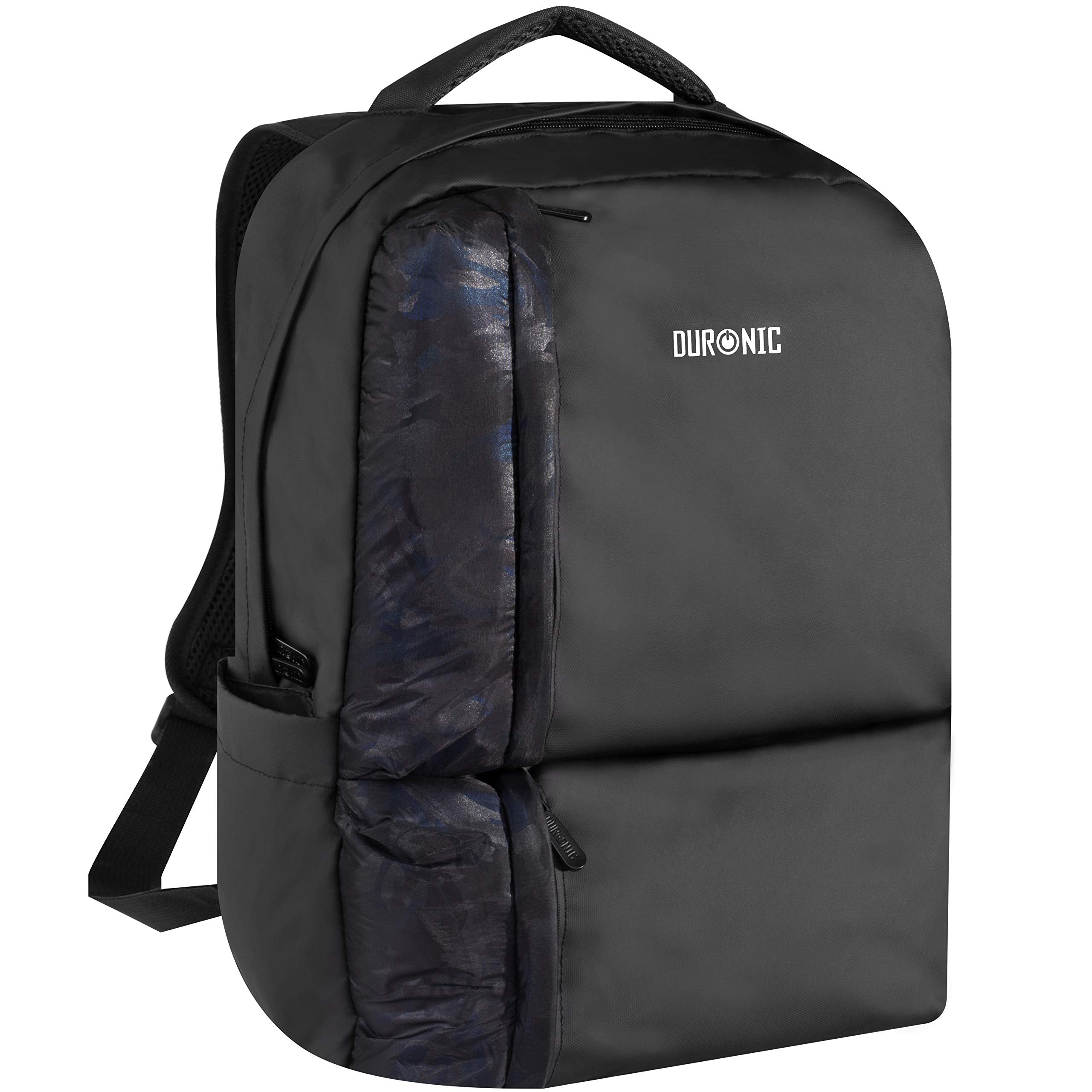 Duronic Laptop Backpack featuring a textured, dark-patterned front pocket and sturdy top handle.