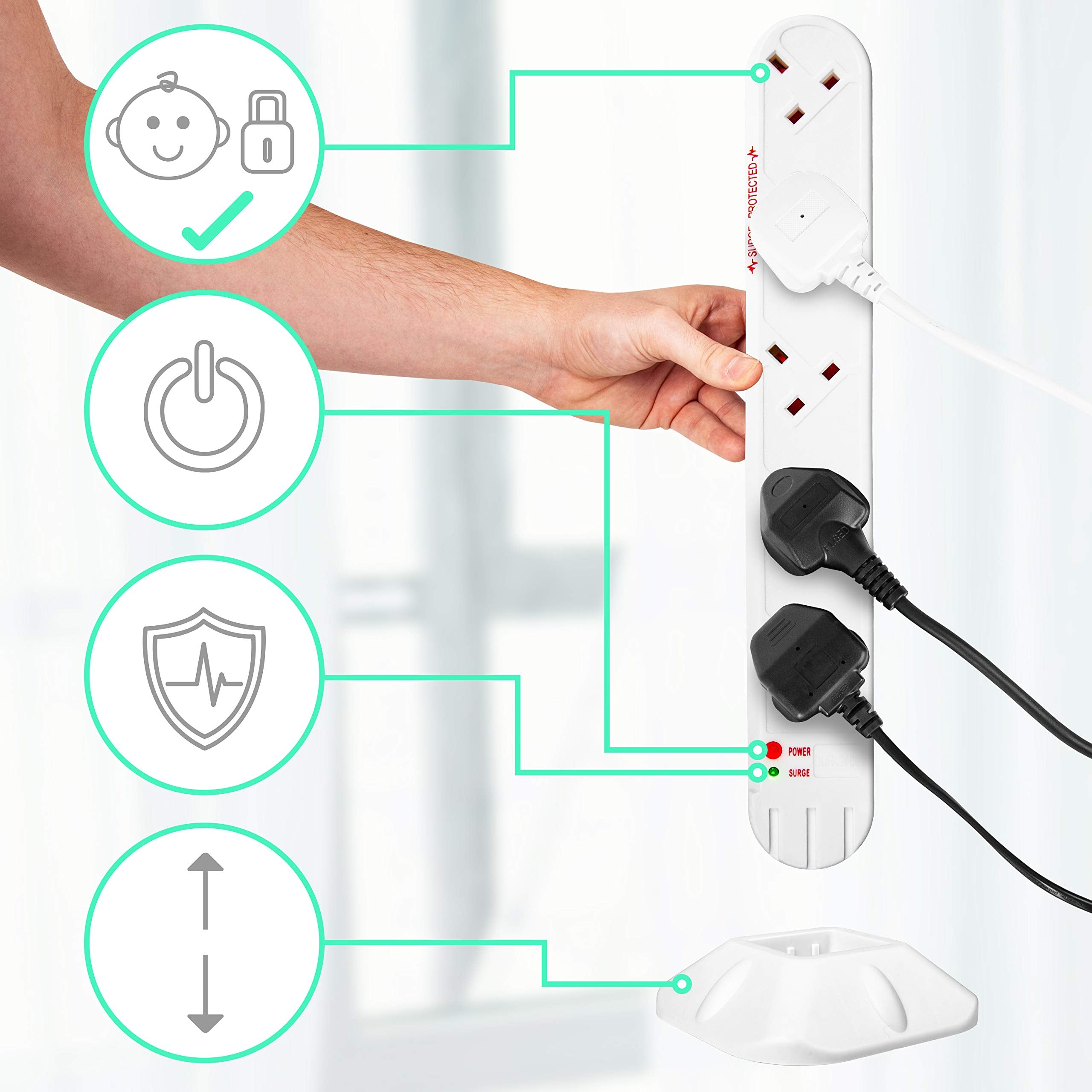 Duronic ST10W surge tower child-friendly with power switch and surge protection with tower stand