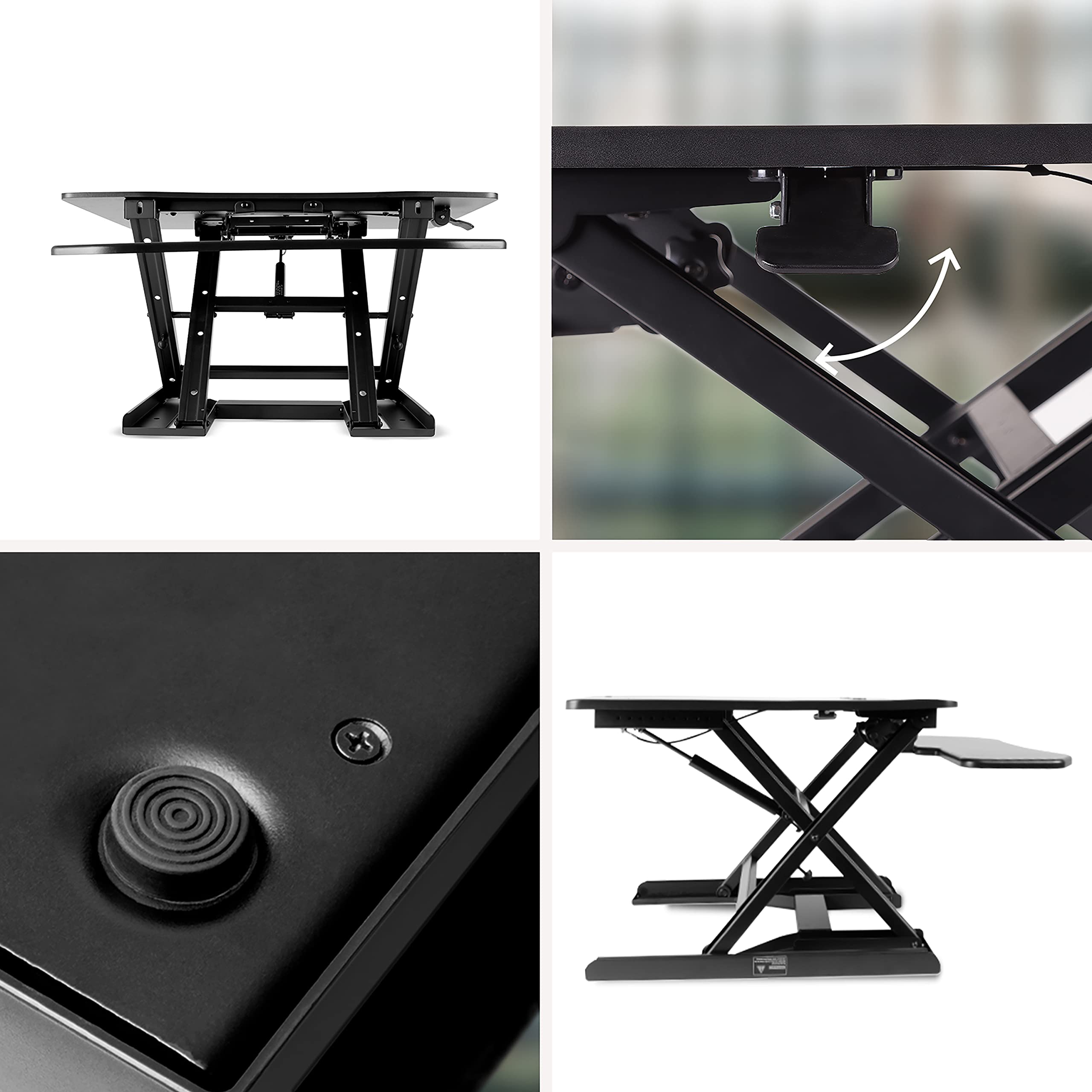 Duronic Sit-Stand Desk with dual tiers, scissor-lift frame, and rubberized non-slip feet.