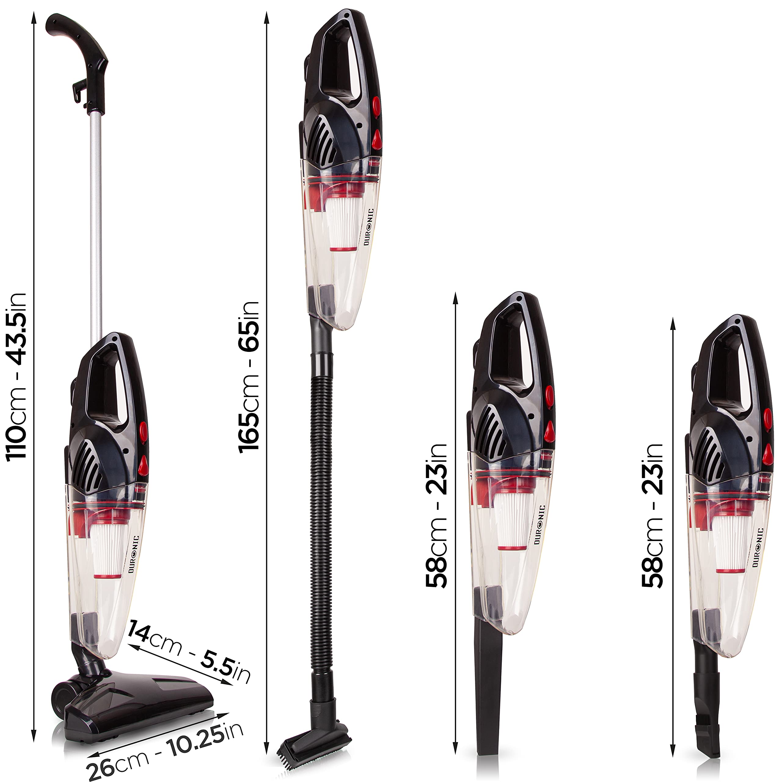 Duronic VC8 BK stick vacuum cleaner dimensions height width length