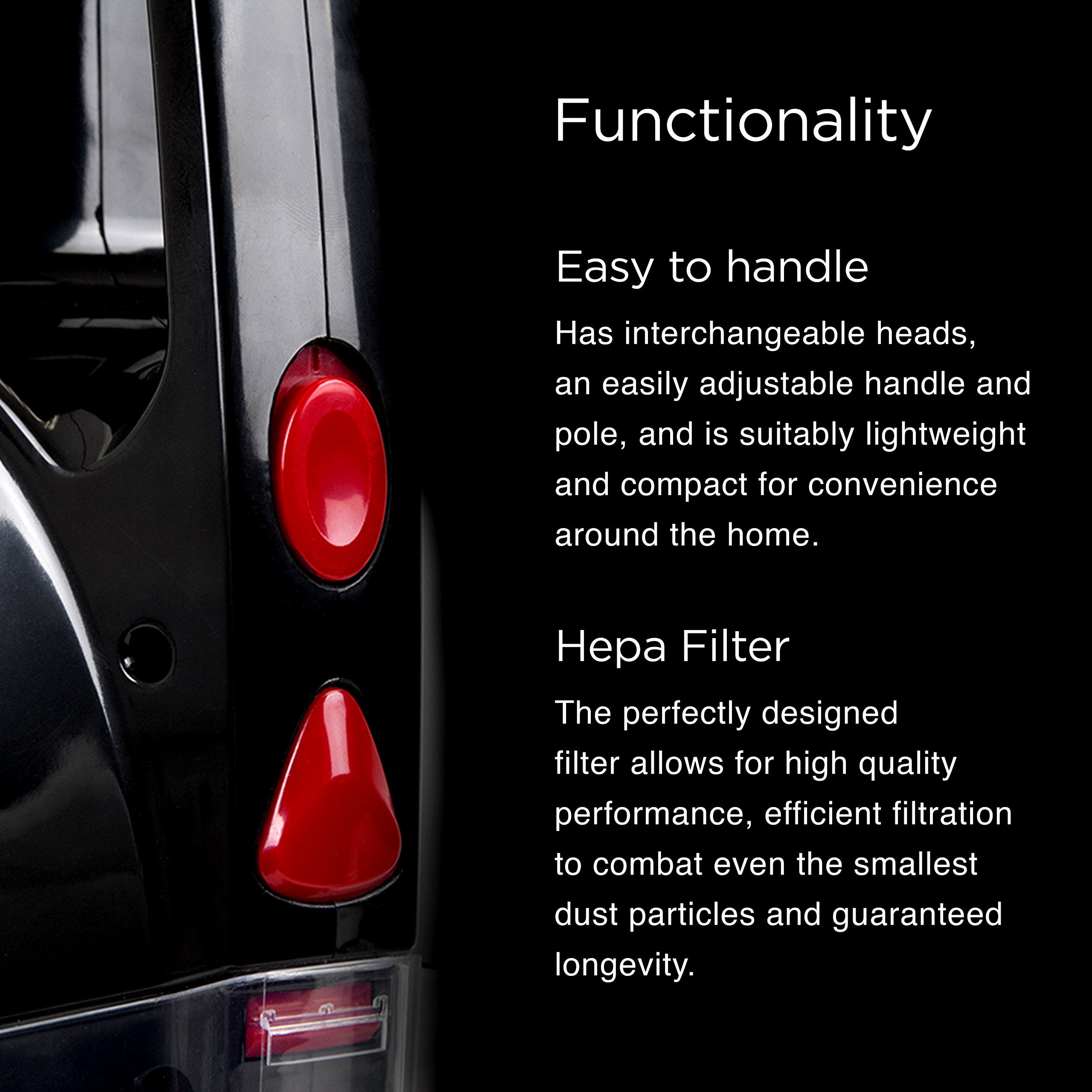 Duronic VC8 BK upright standing vacuum cleaner functionality easy to handle with hepa filter