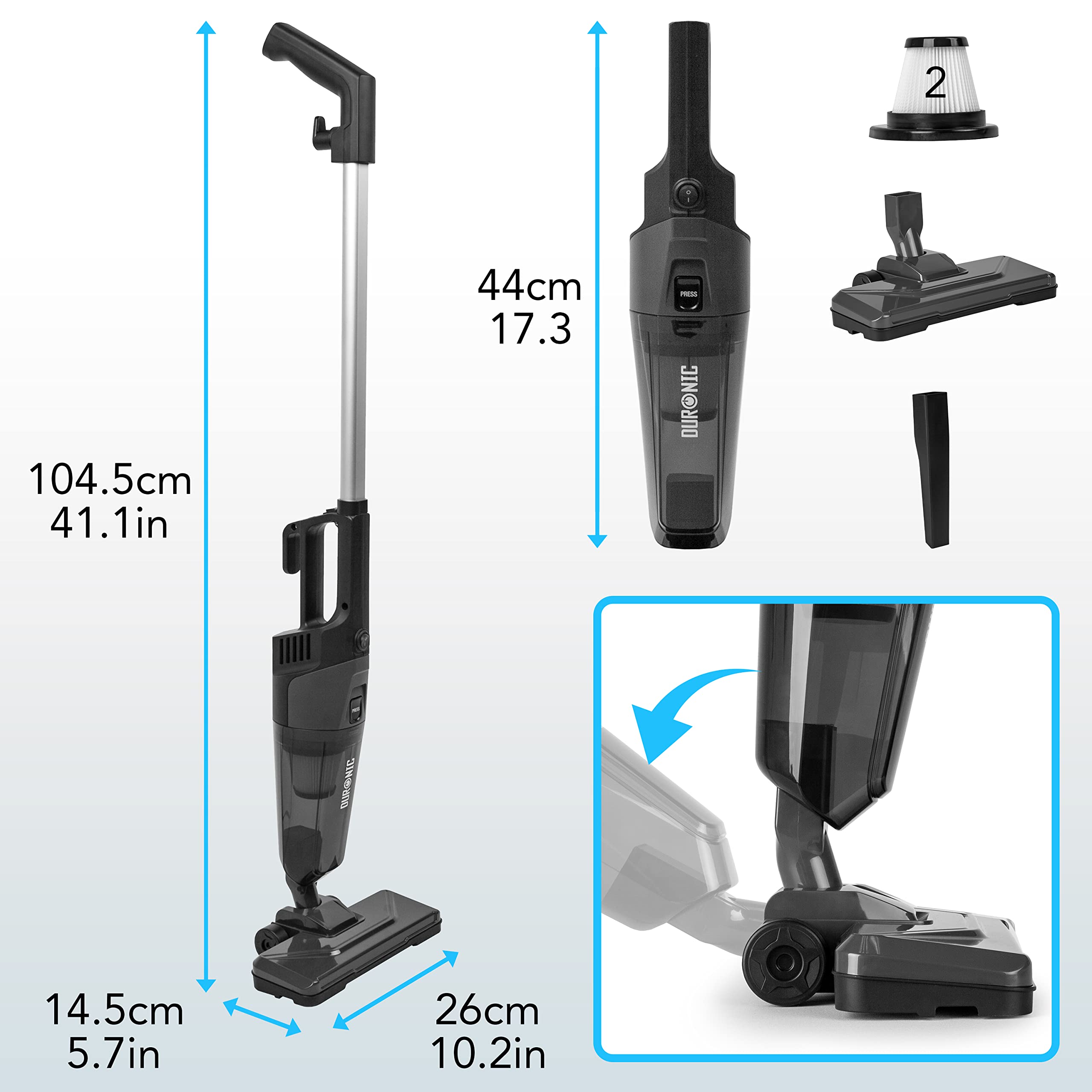 Duronic VC9 bagless vacuum cleaner dimensions height width length depth