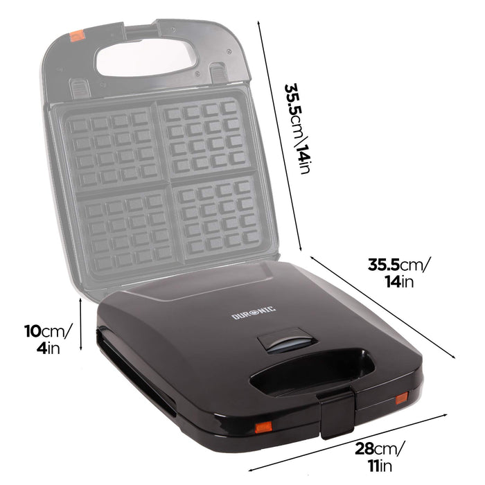 Duronic WM60 electric waffle iron dimensions height, length, width, depth and area of cooking surface