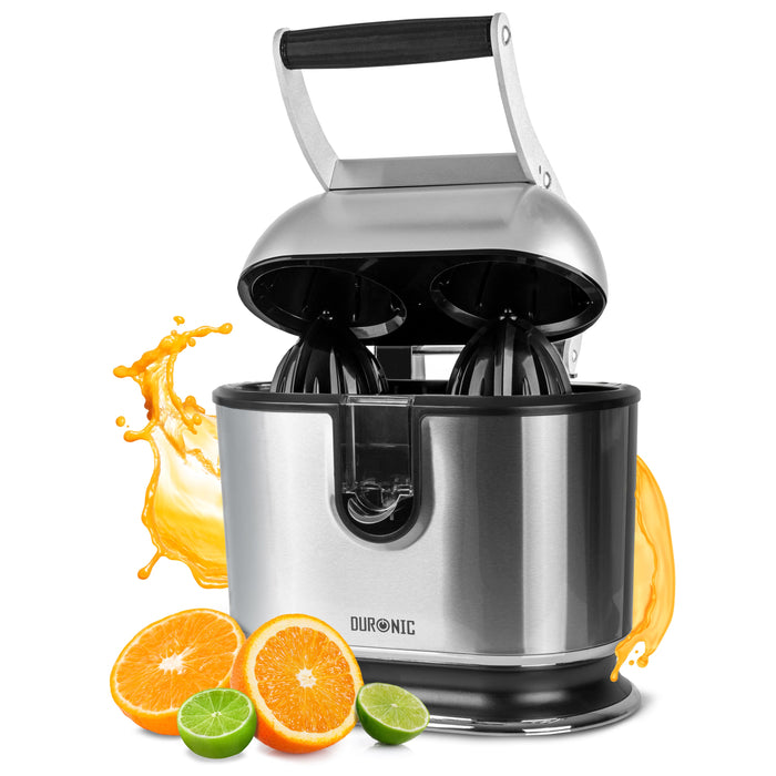 Duronic electric citrus juicer with two juicing cones for citrus fruits