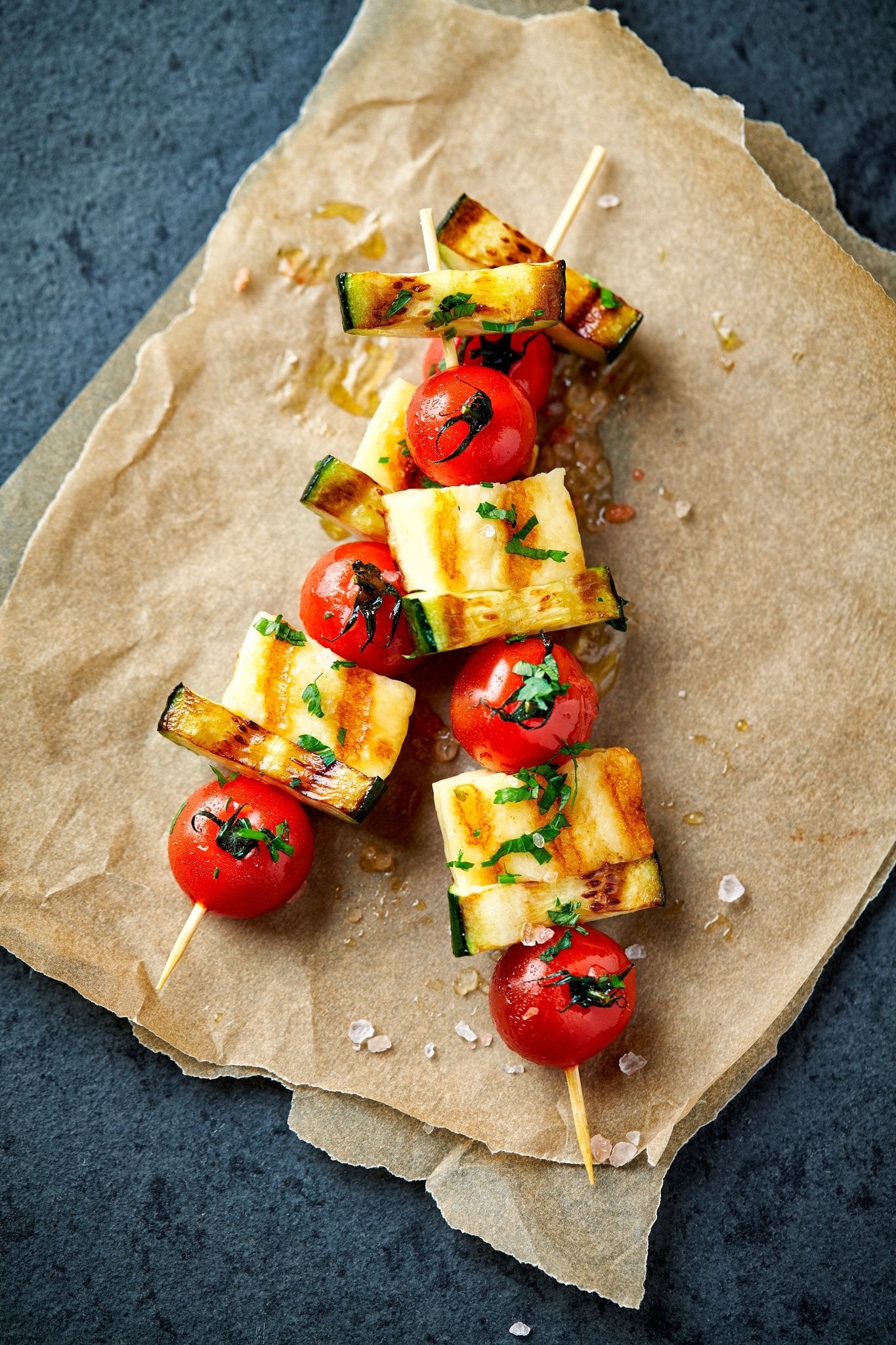 halloumi skewers made using a large air fryer