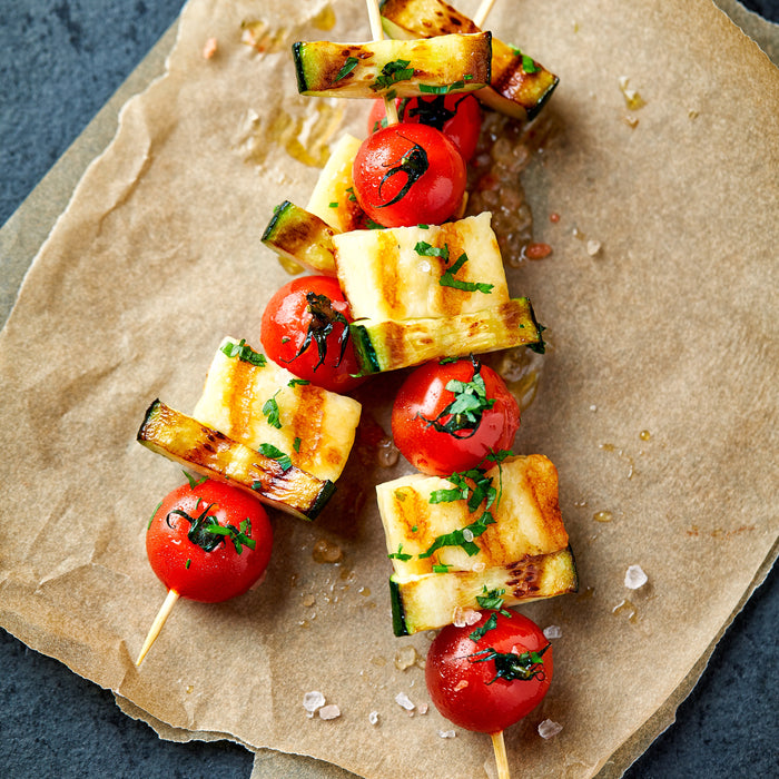 halloumi skewers made using a large air fryer