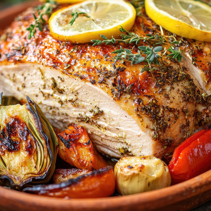 Delicious moist succulent juicy turkey crown cooked using the Duronic AF34 large air fryer