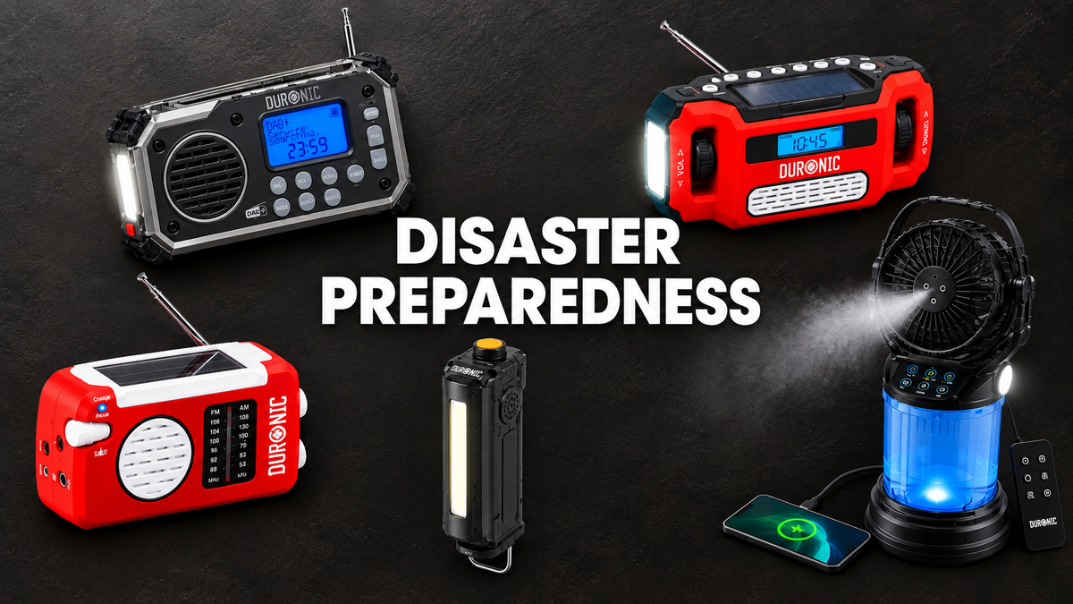 Emergency kit to prepare for disasters using Duronic products