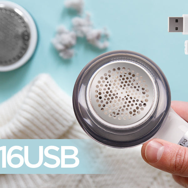 Duronic FS16USB electric fabric shaver removing lint from a sweater