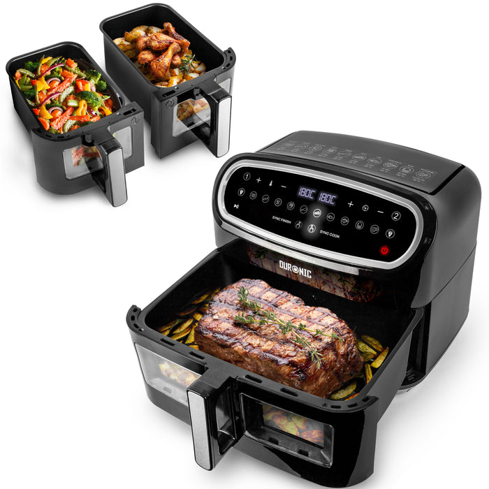 Dual Air Fryer with food cooking and single large drawer