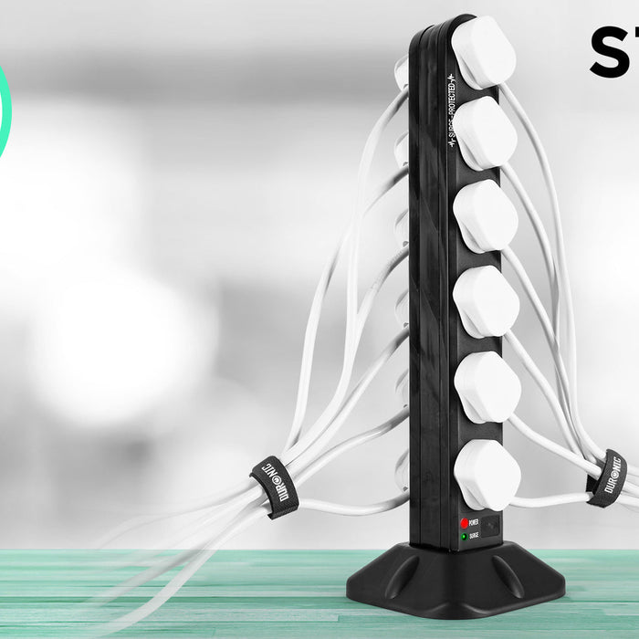 Duronic ST12B surge extension tower for gaming, tv, computer