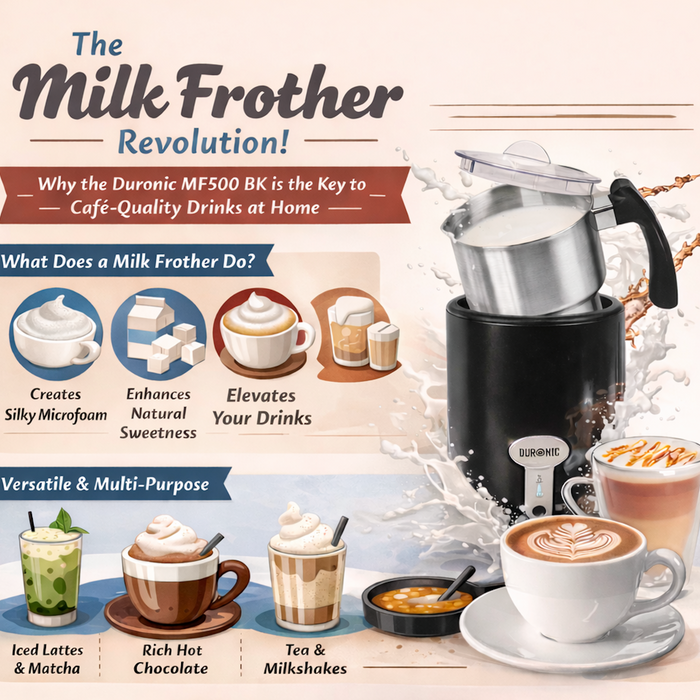 Duronic MF500 BK electric milk frother with various uses and benefits