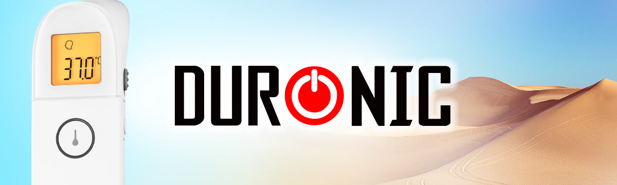 Duronic digital thermometer shown in an ambient image for baby, child, teen, adult 