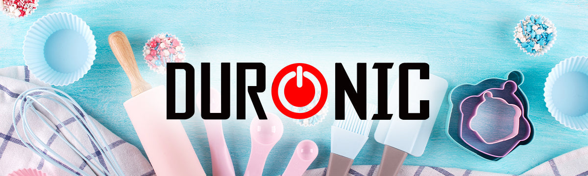 Image depicting a table with baking-related products, to be accompanied with the Duronic digital kitchen scales