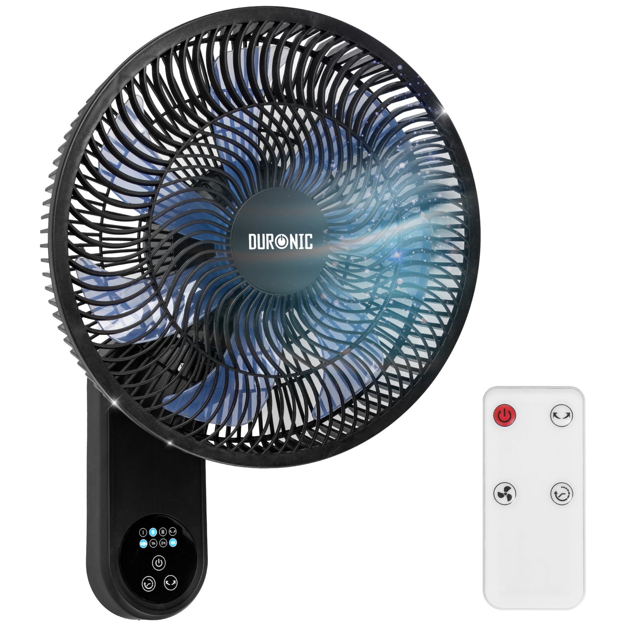Duronic FN12 BK Wall Mounted Fan with Remote Control 50.4dB Quiet 12” Cooling Fan with 3 Speed Settings, 60° Oscillation, 7.5H Timer for Home, Office, Bedroom & Kitchen Black