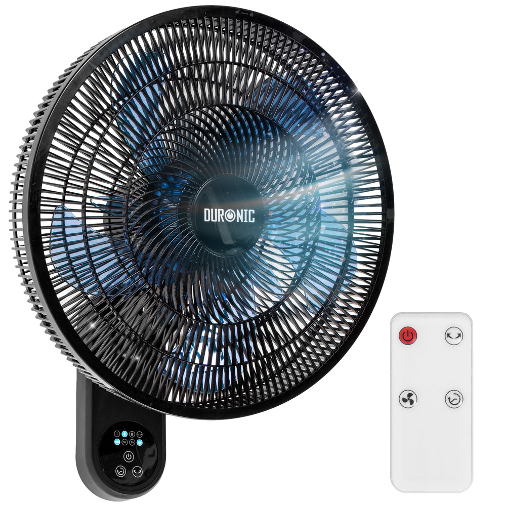 Duronic FN42 BK Wall Mounted Fan with Remote Control 52.8dB Quiet 16" Cooling Fan with 3 Speed Settings, 60° Oscillation, 7.5H Timer for Home, Office, Bedroom & Kitchen Black