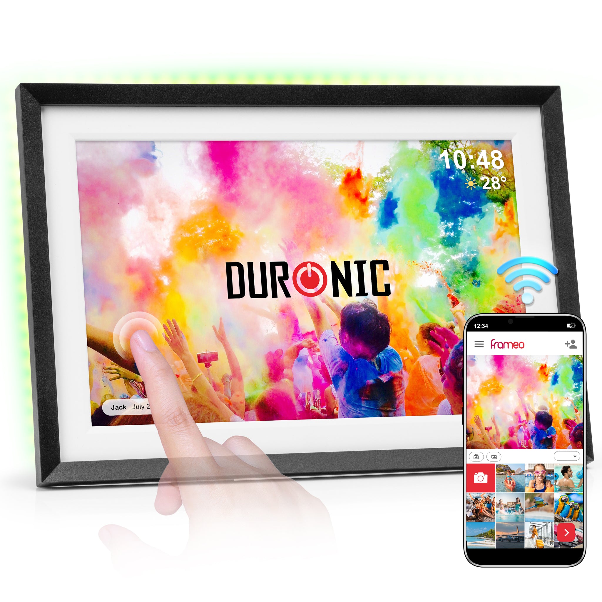 Duronic Digital Photoframe PF2A BK WiFi Digital Picture Frame 10.1” Touchscreen Photoframe with 32GB Storage Capacity Electronic Picture Frames for Gifts, Family, Friends, Photo Display Black