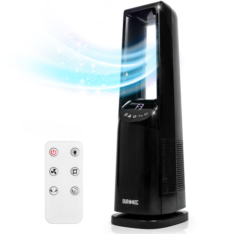 Duronic FN72 BK Tower Fan with Remote Control, 60W Bladeless Cooling Fan, 3 Speed Settings, 70° Oscillation, 12H Timer for Home Office, Bedroom & Kitchen