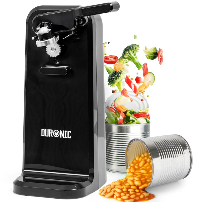 Duronic Electric Can Opener CO40 Automatic Tin Openers with Knife Sharpener & Bottle Opener 50W Magnetic Electrical Can Openers One Touch Canopener for Arthritis Elderly Seniors