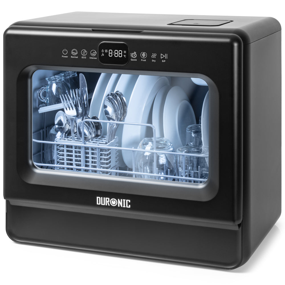 Duronic Table Top Dishwasher DW10 Portable Mini Dishwashers Compact 5L Countertop Dish Washer with 5 Wash Cycles Electric Tabletop Dishwasher Cleaner for Quick Eco Cleaning Plates Glass Cutlery Fruit