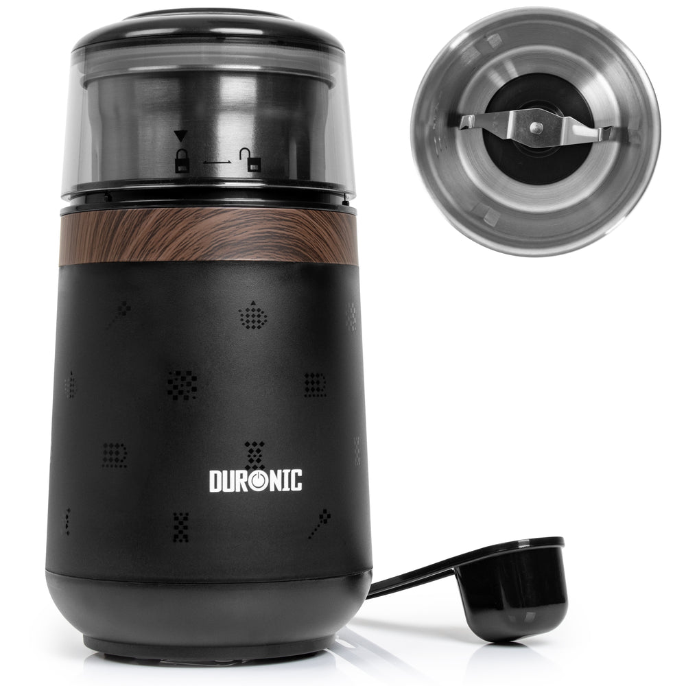 Duronic CG150 Electric Coffee & Spice Grinder, 220ml Dry Grinding Cup Brown, Fast One-Touch Operation, Ideal for Coffee Beans, Dry Spices, Seeds, Nuts & Dry Seasonings with a Silicone-Lined Lid, 150W
