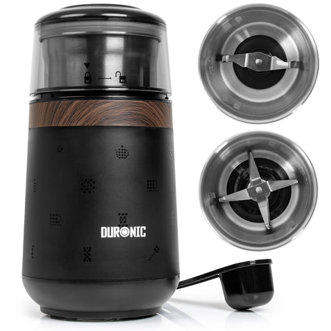 Duronic CG155 Electric Coffee Grinder, 220ml Wet & Dry Spice Mill, Brown, Fast One-Touch Grinding with Dry and Wet cups for Coffee, Spices, Nuts, Seeds, Pastes and Sauces, 150W