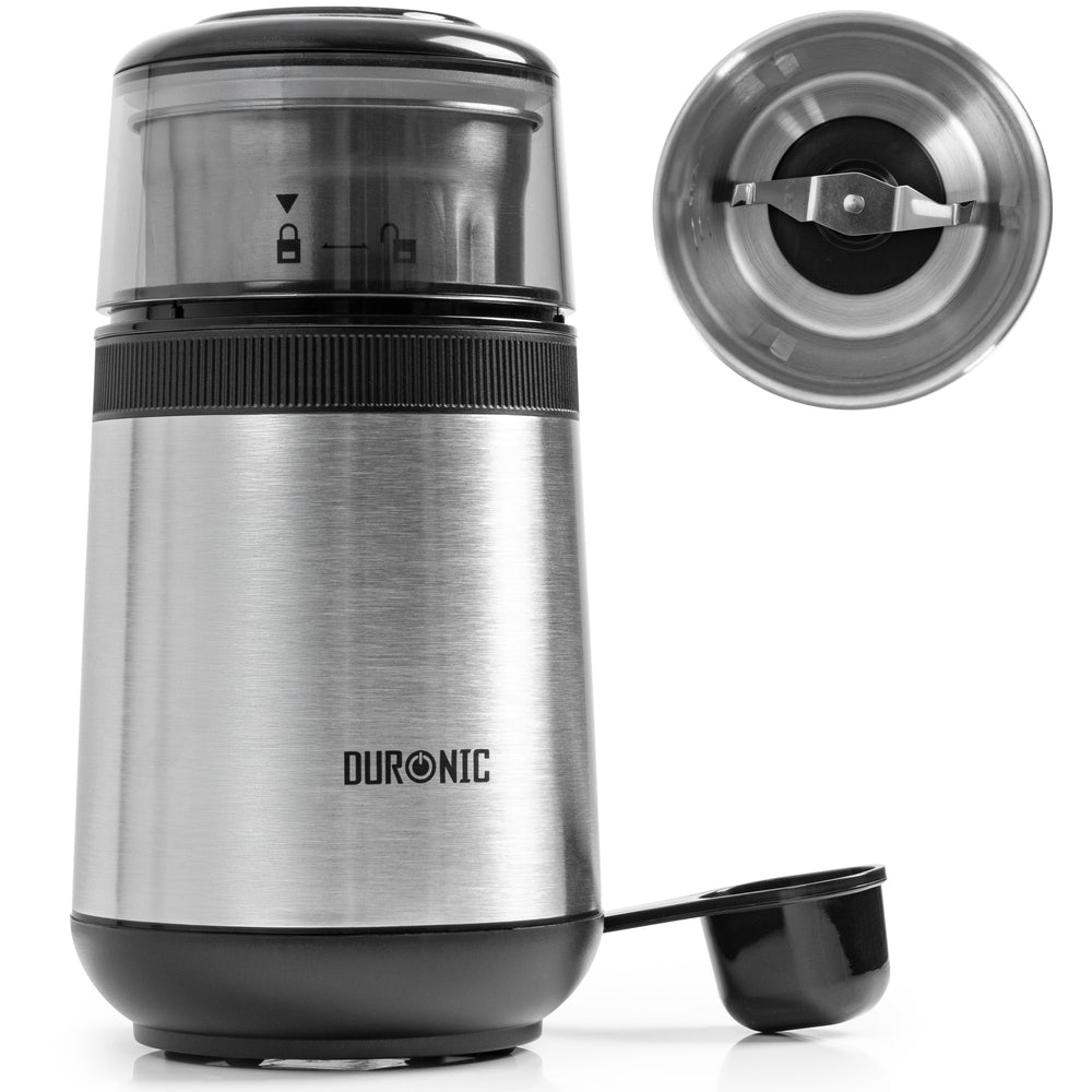 Duronic CG350 Electric Coffee Grinder, 220ml Stainless Steel Spice Grinder, Fast One-Touch Operation, Ideal for Coffee Beans, Dry Spices, Seeds, Nuts & Dry Seasonings with a Silicone-Lined Lid, 150W