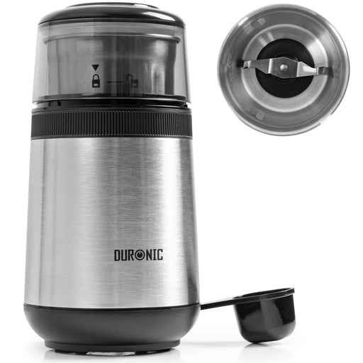 Duronic CG350 Electric Coffee Grinder, 220ml Stainless Steel Spice Grinder, Fast One-Touch Operation, Ideal for Coffee Beans, Dry Spices, Seeds, Nuts & Dry Seasonings with a Silicone-Lined Lid, 150W