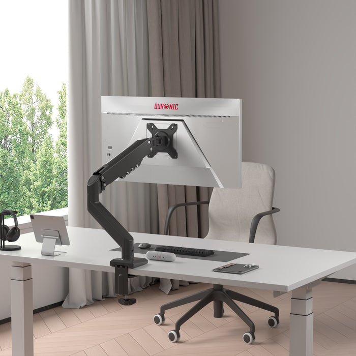 Duronic DM6A1 Dual Monitor Stand, Ergonomic Gas Powered Two 32” Monitor Arms Adjustable PC Desk Mount with VESA 75/100 Compatibility Computer Arm for Home Office Work