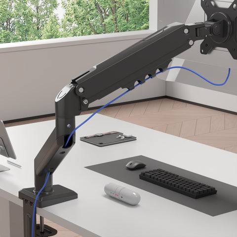 Duronic DM6A1 Dual Monitor Stand, Ergonomic Gas Powered Two 32” Monitor Arms Adjustable PC Desk Mount with VESA 75/100 Compatibility Computer Arm for Home Office Work