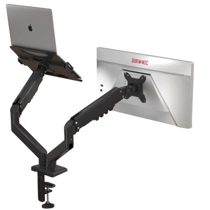 Duronic DM6AL1 Dual Monitor Stand with Laptop Arm, Ergonomic Gas Powered 32” Monitor Arms and 17” Laptop Stand Adjustable PC Desk Mount with VESA 75/100 Compatibility Computer Arm for Home Office Work