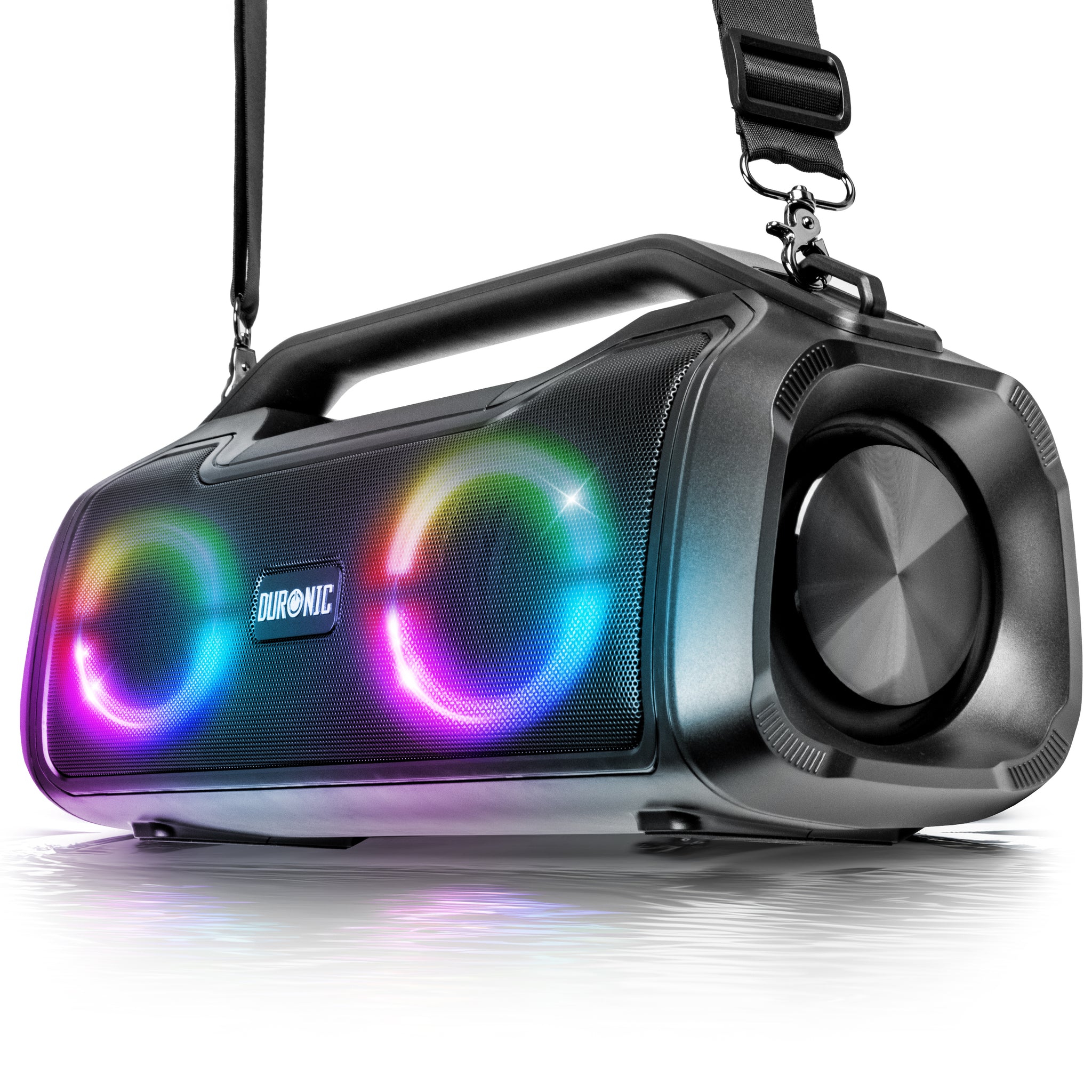 Duronic Portable Boombox BX48, Wireless Bluetooth Speaker with RGB, IPX Waterproof Loudspeaker for Party, Outdoor, Travel, Home Subwoofer with USB Plug in AUX Loud Speakers