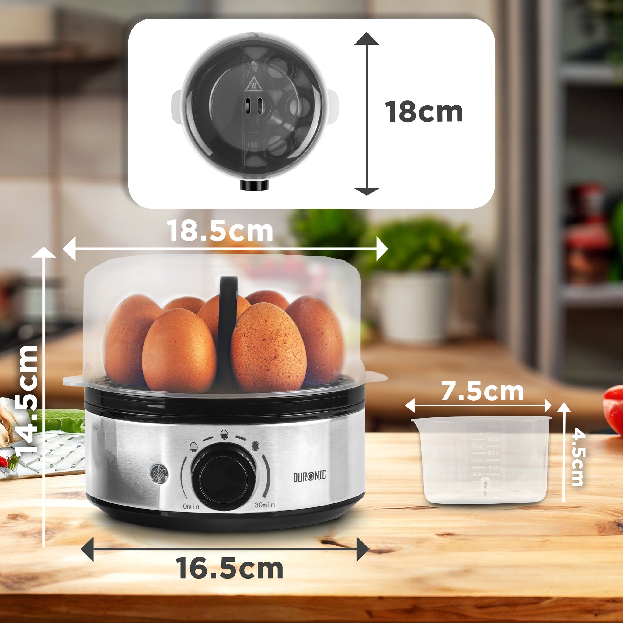 Duronic Electric Egg Boiler EB50 400W Egg Cooker Poacher for 7 Eggs with Omelette Tray Auto Shut Off & 3 Cooking Modes Soft Medium Hard Boiled Egg Steamer for Breakfast Meals - Dishwasher Safe Parts