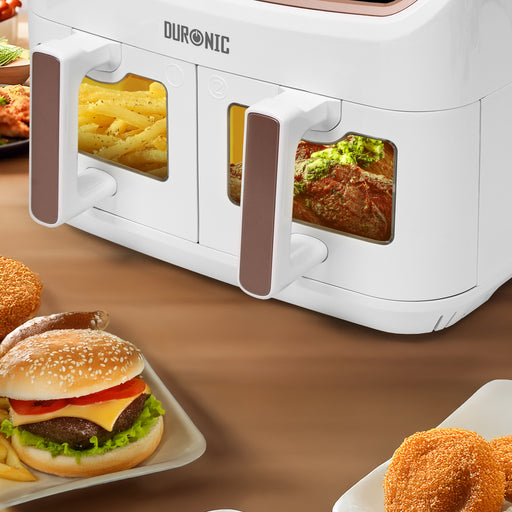 Duronic Twin Drawers AFD2 WE, TWIN DRAWERS ONLY, 2 x 5L Drawers Specifically for the AF24 Air Fryer, Two Cooking Trays with Sync Cook and Finish for Dual Zone Air Fryer White