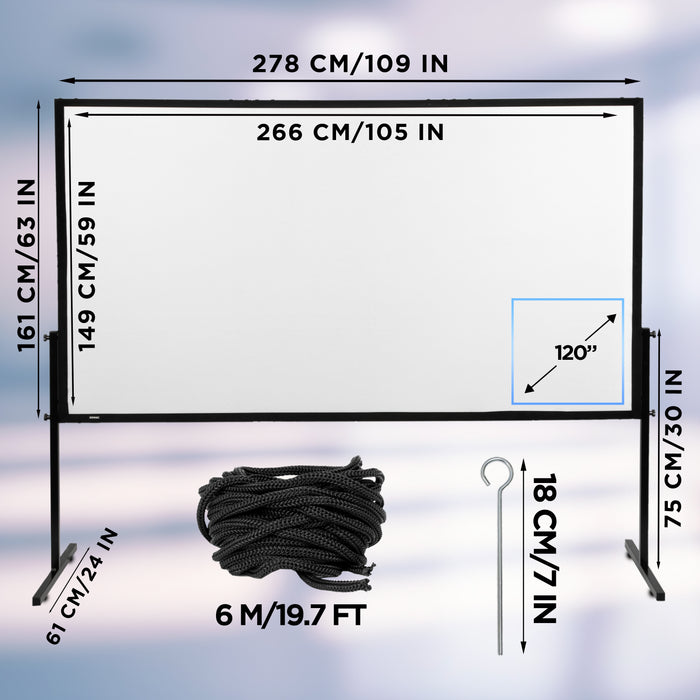 Duronic Projector Screen SFPS120 BUNDLE 120” Projection Screens with Accessories Kit 16:9 Mountable Projector Screen with Tripod Hook Screw Portable Movie Screens for Home Cinema Business Presentation
