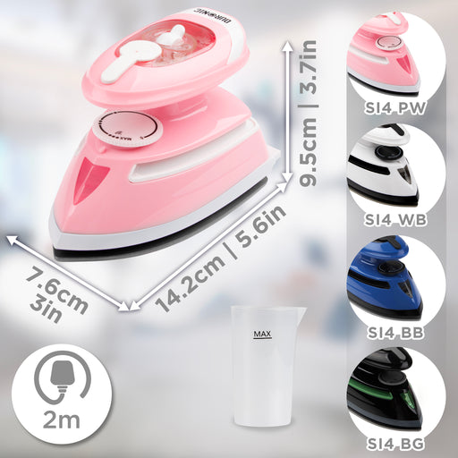 Duronic Travel Iron SI4 PW Portable Steam Irons with Dual Voltage Lightweight Electric Mini Iron with Ceramic Plate 420W Compact Iron for Travelling Sewing & Holidays