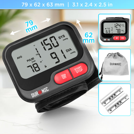 Duronic Wrist Blood Pressure Monitors BPM65 BK CE Approved Monitor Automatic Blood Pressure Machine Wrist BP Monitor Cuff Certified Medical Device for Home Use